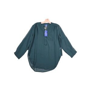 Modern Moda Women's Size Large Green Sheer V‎ Neck Button Shirt New